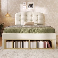Polsterbett 90x200, dreifach höhenverstellbar, integrierte Schubladen und Staufächer, 207x101x120 cm, Beige(m-4)