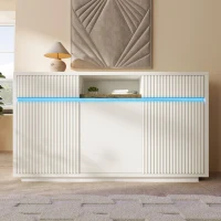 Comodă modernă cu bandă LED, 2 sertare și 3 uși, polițe reglabile, 140x40x85 cm, Alb(m-4)