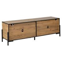 Comodă TV joasă, cu design geometric contrastant, potrivită pentru televizoare de până la aprox. 65 inch, 153x40x50 cm, Culoare naturală(m-8)