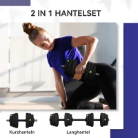 SPORTNOW 2-in-1 halterset, lange & korte halter, 25 kg, antislip, vloerbesparend, zwart/groen(m-4)