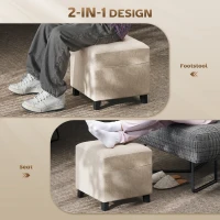 HOMCOM Small Ottoman, Square Footstool with Side Pocket, Rubber Wood Legs and Padded Seat for Living Room, Beige(m-4)
