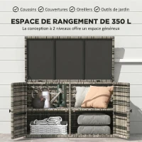 Outsunny Baule da Esterno da 350L a 2 Livelli con Pistoni a Gas, Rattan PE e Acciaio, 118x57x69 cm, Grigio(m-4)