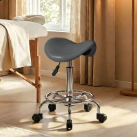HOMCOM Salon Saddle Stool, Rolling Saddle Chair for Massage, Spa, Clinic, Beauty, Hairdressing and Tattoo, Grey(m-10)