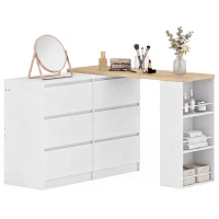 HOMCOM Vanity Table, Dressing Table with 6 Drawers and 3-Tier Shelf for Women and Girls, White(m-13)
