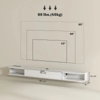 HOMCOM Mueble TV Suspendido para Televisor de hasta 190,5 cm con Cajón Abatible 2 Estantes 180x24x16 cm Blanco(m-3)
