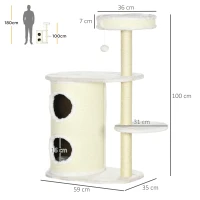 PawHut Krabpaal met Krabton, 1 Kattenbed en Kattenspeelgoed, 59 cm x 35 cm x 100 cm, Crème wit(m-3)