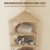 HOMCOM Etajeră de Colț din Bambus cu 5 Rafturi, pentru Casă, Finisaj Natural(m-4)