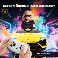 AIYAPLAY Kinder Elektroauto 12V Kinderauto mit 2,4 GHz Fernbedienung, 2 Motor, Hupe, LED, Musik, 101,5 x 49 x 43 cm, Gelb(m-5)