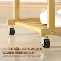 HOMCOM Kledingrek op wielen, garderoberek met kledingstang, schoenenplaat, van bamboe, 80 x 40 x 160 cm, natuur(m-5)