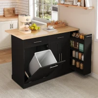 Kücheninsel auf Rollen mit klappbarer Arbeitsplatte, verstecktem Müllfach, feststellbaren 360°-Rollen, 120x70x93,5 cm, Schwarz(m-4)