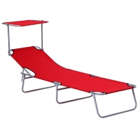 Outsunny Klapbare ligstoel met zonnescherm, verstelbare rugleuning, metalen frame, 187 x 58 x 36 cm, rood