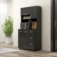 HOMCOM Armoire de cuisine multi-rangements 4 portes 3 tiroirs étagère + grand plateau 89L x 39,5l x 168H cm noir(m-10)