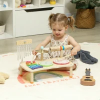 AIYAPLAY Instrumentos Musicales Infantiles de Madera Montessori con Tambor Xilófono Doble Tono Platillo Campana de Viento(m-2)