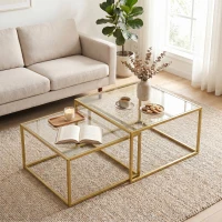 HOMCOM 2 Mesas de Centro Cuadradas Mesas Nido Modernas con Tablero de Vidrio Templado y Estructura Metálica 75x75x42 cm Dorado(m-9)