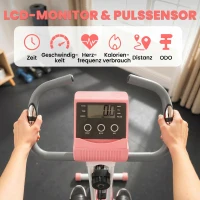 HOMCOM Vélo d'Appartement Pliable 4-en-1 - Ergomètre Magnétique Silencieux avec Cordes de Résistance - Sport Maison et Cardio-training avec Roulettes, Selle Confort et LCD (Max 120kg), Rose(m-4)