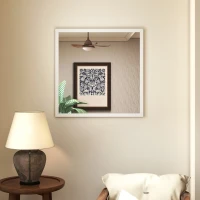 HOMCOM Miroir mural carré 50 x 50 cm, cadre en bois blanc, idéal pour la salle de bain, salon ou chambre(m-8)