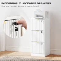 HOMCOM Filing Cabinet, Fluted Vertical File Cabinet with 3 Lockable Drawers and Hanging Rails, White(m-6)