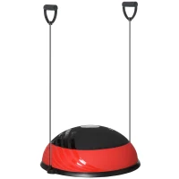 HOMCOM Bola de Equilíbrio Meia Bola de Ioga com 2 Cordas de Resistência 6 Almofadas Antiderrapantes e Inflador Carga Máxima 100kg para Exercício em Casa Academia 58x58x20cm Preto e Vermelho(m-11)