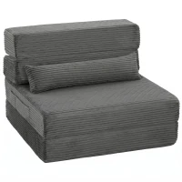 HOMCOM Fauteuil de sol avec dossier, velours côtelé Canapé-lit pliable sans armature Cloud avec rembourrage épais, Gris foncé(m-7)