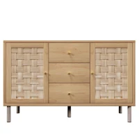 Comodă în stil rustic cu 2 uși, 3 sertare și polițe interioare reglabile pe înălțime, 120x40x70 cm, Culoare naturală(m-1)
