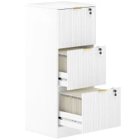 HOMCOM Filing Cabinet, Fluted Vertical File Cabinet with 3 Lockable Drawers and Hanging Rails, White(m-1)