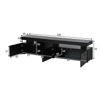 TV-Lowboard mit Hochglanz-Front, verstellbare Trennwand aus gehärtetem Glas, geeignet für Fernseher bis ca. 80 Zoll, 180x35x45 cm, Schwarz(m-3)