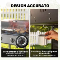 Outsunny Barbecue Gas con 2 Bruciatori, Tavolini Laterali e Termometro Integrato, in Acciaio Inox, 99x56x95 cm, Nero(m-7)