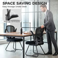 HOMCOM Reception Chair, Conference Meeting Office Chair with Flip-up Armrest, Mesh Backrest, Lumbar Support and Metal Base(m-4)