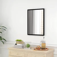 HOMCOM Miroir mural rectangulaire 50 x 70 cm, cadre en bois noir, idéal pour la salle de bain, salon ou chambre(m-10)