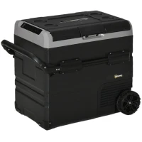 Outsunny Geleira Elétrica de Compressor Portátil 45L Geleira de Carro CC 12V/24V Temperatura até -20℃ com Tela Tátil Alça Retrátil e Rodas 71,1x46x50,6cm Preto(m-10)
