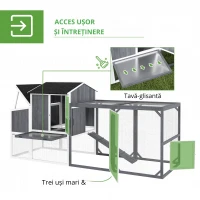 PawHut Coteț pentru găini cu tarc pentru 3-4 găini, cuib în 3 părți, suprafață 1,9 m², lemn de brad, gri(m-5)