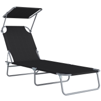 Outsunny Klapbare ligstoel met zonnescherm, verstelbare rugleuning, metalen frame, 187 x 58 x 36 cm, zwart