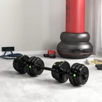 SPORTNOW 2-in-1 halterset, lange & korte halter, 25 kg, antislip, vloerbesparend, zwart/groen(m-9)