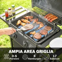 Outsunny Barbecue Gas con 2 Bruciatori, Tavolini Laterali e Termometro Integrato, in Acciaio Inox, 99x56x95 cm, Nero(m-4)