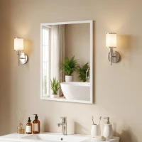 HOMCOM Miroir mural rectangulaire 50 x 70 cm, cadre en bois blanc, idéal pour la salle de bain, salon ou chambre(m-13)