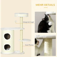 PawHut Krabpaal met Krabton, 1 Kattenbed en Kattenspeelgoed, 59 cm x 35 cm x 100 cm, Crème wit(m-5)
