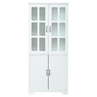 Vitrinenschrank, 4-türig, viel Stauraum mit 5 Einlegeböden, Landhaus-Stil, 80x38x180 cm, Weiß(m-1)
