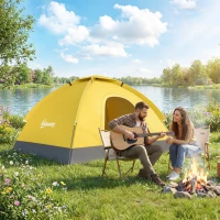 Outsunny 2 Person Camping Tent, Dome Tent with Zipped Doors, Storage Pocket, Portable Handy Bag, Yellow(m-10)