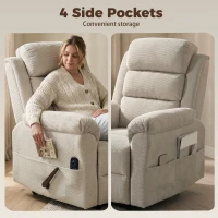 HOMCOM Fauteuil Inclinable de Massage et Chauffage, Fauteuil de Relaxation, Appuie-tête Réglable Poches Latérales, Crème(m-9)