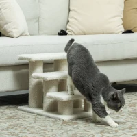 PawHut Escada para Gato 3 Degraus Escada para Animais Escada para Gato Escada para Animal de Estimação Pelúcia 45x35x34 cm cm Bege(m-2)