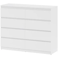 HOMCOM Cassettiera Camera da Letto 8 Cassetti, Comò Camera da Letto in Legno con Piedini Antiscivolo, 120x39x100 cm, Bianco(m-11)