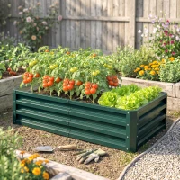 Outsunny Raised Beds for Garden, Galvanized Outdoor Planters, for Herbs and Vegetables, Use for Patio, Backyard, Balcony, Green(m-7)