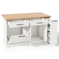 Kücheninsel auf Rollen mit klappbarer Arbeitsplatte, verstecktem Müllfach, feststellbaren 360°-Rollen, 120x70x93,5 cm, Weiß(m-6)
