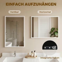 HOMCOM Miroir mural rectangulaire 50 x 70 cm, cadre en bois blanc, idéal pour la salle de bain, salon ou chambre(m-5)