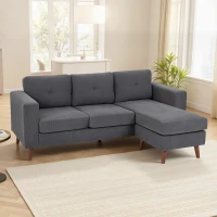 HOMCOM Sofá Chaise Longue Reversible de 3 Plazas Tapizado en Pana Marco de Acero para Espacios Reducidos Gris Oscuro(m-10)