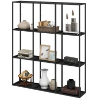 HOMCOM Industrieel wandrek met 9 vakken, metalen rek voor verzamelobjecten, ideaal voor woondecoratie, zwart(m-10)