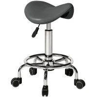 HOMCOM Salon Saddle Stool, Rolling Saddle Chair for Massage, Spa, Clinic, Beauty, Hairdressing and Tattoo, Grey(m-1)