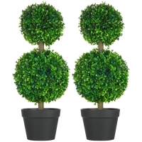 HOMCOM 2-delige set kunstboek, 2 buxusbomen, buiten, 17 cm x 17 cm x 60 cm, Groen + Bruin + Zwart.