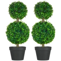 HOMCOM 2-delige set kunstboek, 2 buxusbomen, buiten, 17 cm x 17 cm x 60 cm, Groen + Bruin + Zwart.(m-1)