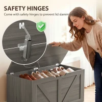 HOMCOM 100L Home Storage Box, with Safety Hinge - Dark Grey Wood-Effect(m-5)